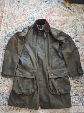 Barbour A200 C36 Men's Olive Waxed Cotton Field Coat with Corduroy Collar